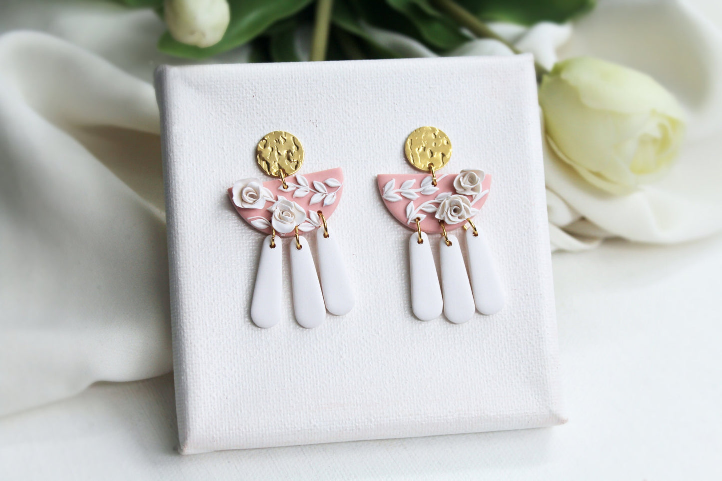 Polymer Clay Earrings, Flower Earrings, Clay Earrings, Floral Earrings, Wedding Earrings, Valentine's Day Earrings, Elegant Earrings, Bridal
