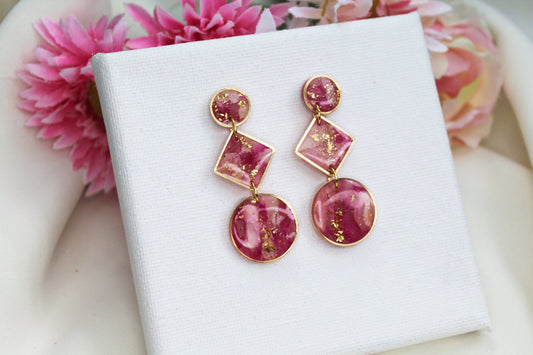 Statement Earrings, Earrings, Marble Clay Earrings, Pink, Geometric, Elegant Earrings, Polymer Clay Earrings, Aesthetic, Handmade Earrings