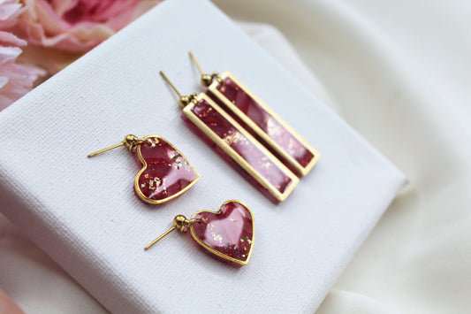 Heart Earrings, Geometric Earrings, Statement Earrings, Marble Clay Earrings, Elegant Earrings, Clay Earrings, Aesthetic, Handmade Earrings