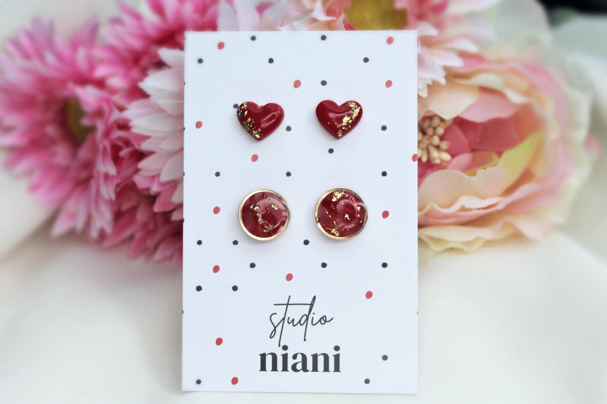 Valentine's Stud Earrings, Polymer Clay Stud Earrings, Red Stud Earrings, Heart Earrings, Clay Earrings, Stud Pack, Valentine's Gift, Unique