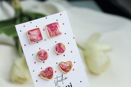 Polymer Clay Stud Earrings, Valentine's Stud Earrings, Pink Stud Earrings, Heart Earrings, Earrings, Stud Pack, Valentine's Gift, Handmade