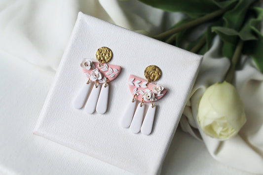 Polymer Clay Earrings, Flower Earrings, Clay Earrings, Floral Earrings, Wedding Earrings, Valentine's Day Earrings, Elegant Earrings, Bridal