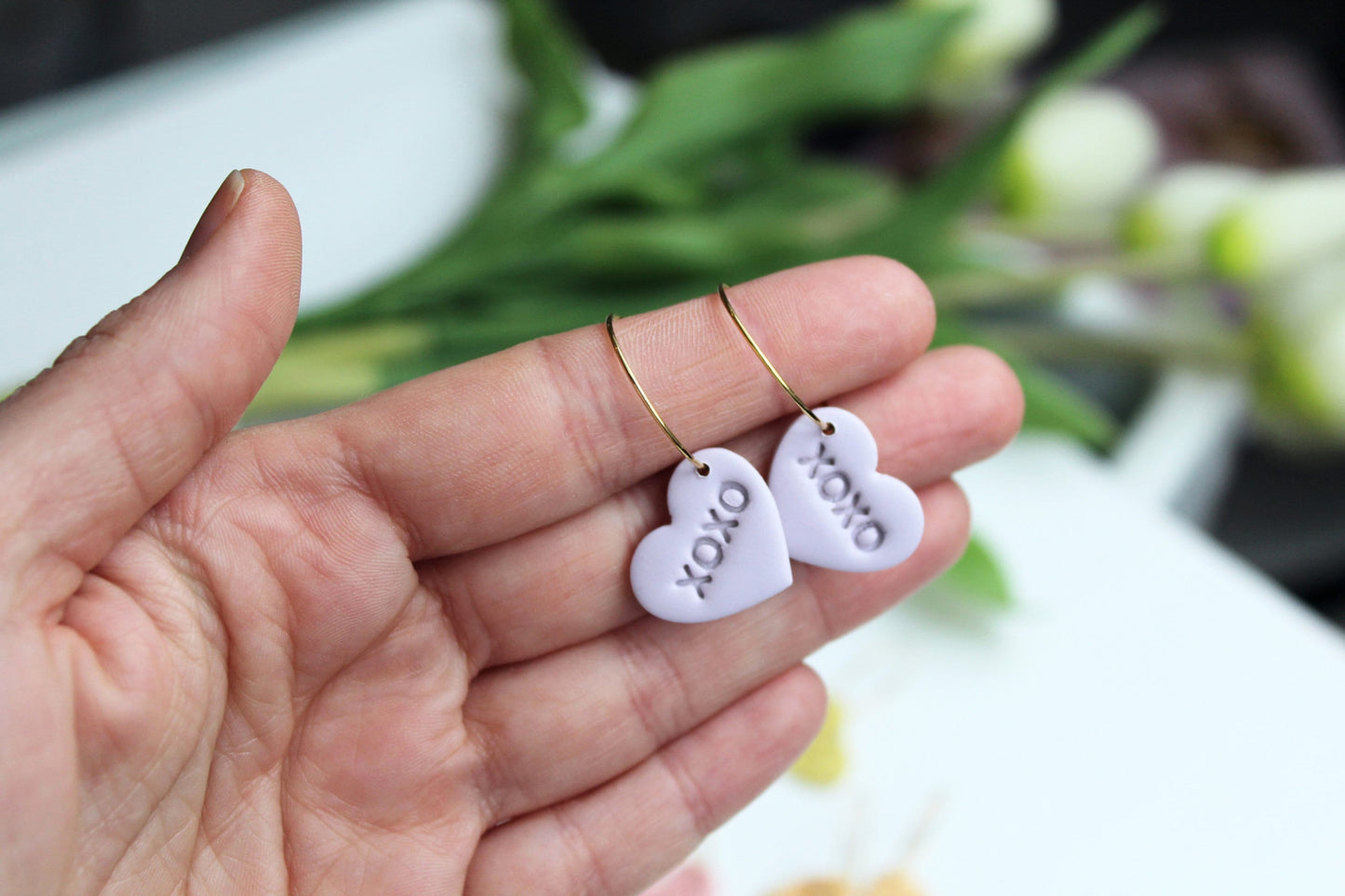 Valentine's Heart Earrings, Hoop Earrings, Conversation Hearts Earrings, Polymer Clay Earrings, Candy Earrings, Handmade, Gift for Her,Love