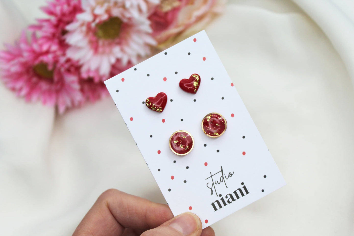 Valentine's Stud Earrings, Polymer Clay Stud Earrings, Red Stud Earrings, Heart Earrings, Clay Earrings, Stud Pack, Valentine's Gift, Unique
