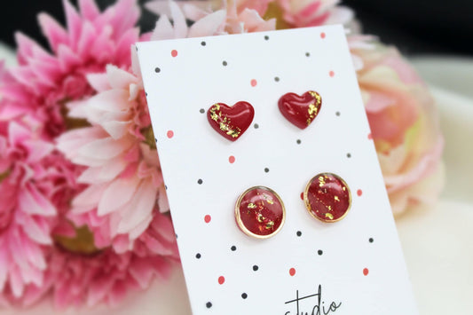 Valentine's Stud Earrings, Polymer Clay Stud Earrings, Red Stud Earrings, Heart Earrings, Clay Earrings, Stud Pack, Valentine's Gift, Unique