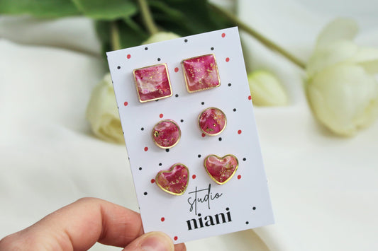 Polymer Clay Stud Earrings, Valentine's Stud Earrings, Pink Stud Earrings, Heart Earrings, Earrings, Stud Pack, Valentine's Gift, Handmade