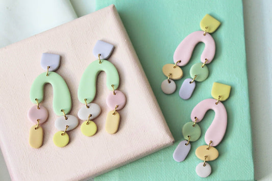 Statement Earrings, Geometric Earrings, Pastel Earrings, Polymer Clay Earrings, Handmade jewelry, Statement Earrings Lightweight, Pink,Green