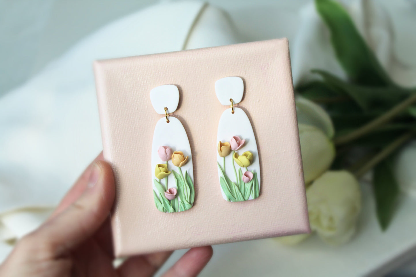 Tulip Earrings, Polymer Clay Earrings, Statement Earrings, Clay Earrings, Spring Earrings, Flower Earrings, Floral Dangle Earrings, Handmade