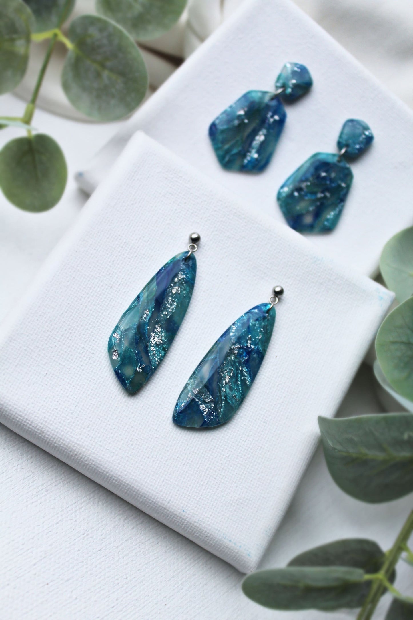 Blue Earrings, Statement Earrings, Marble Clay Earrings, Elegant Earrings, Polymer Clay Earrings, Aesthetic, Handmade Earrings,Clay Earrings