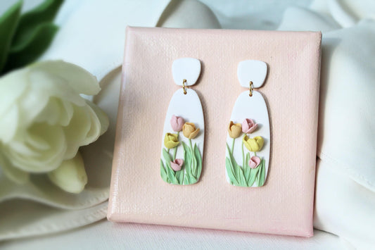 Tulip Earrings, Polymer Clay Earrings, Statement Earrings, Clay Earrings, Spring Earrings, Flower Earrings, Floral Dangle Earrings, Handmade