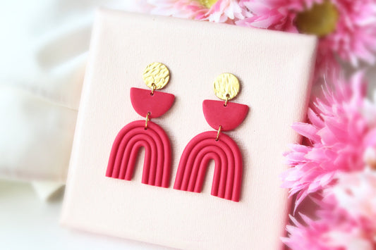 Rainbow Earrings, Pink Earrings, Statement Earrings, Polymer Clay Earrings, Rainbow Gift, Elegant Jewelry, Boho, Geometric, Minimalistic