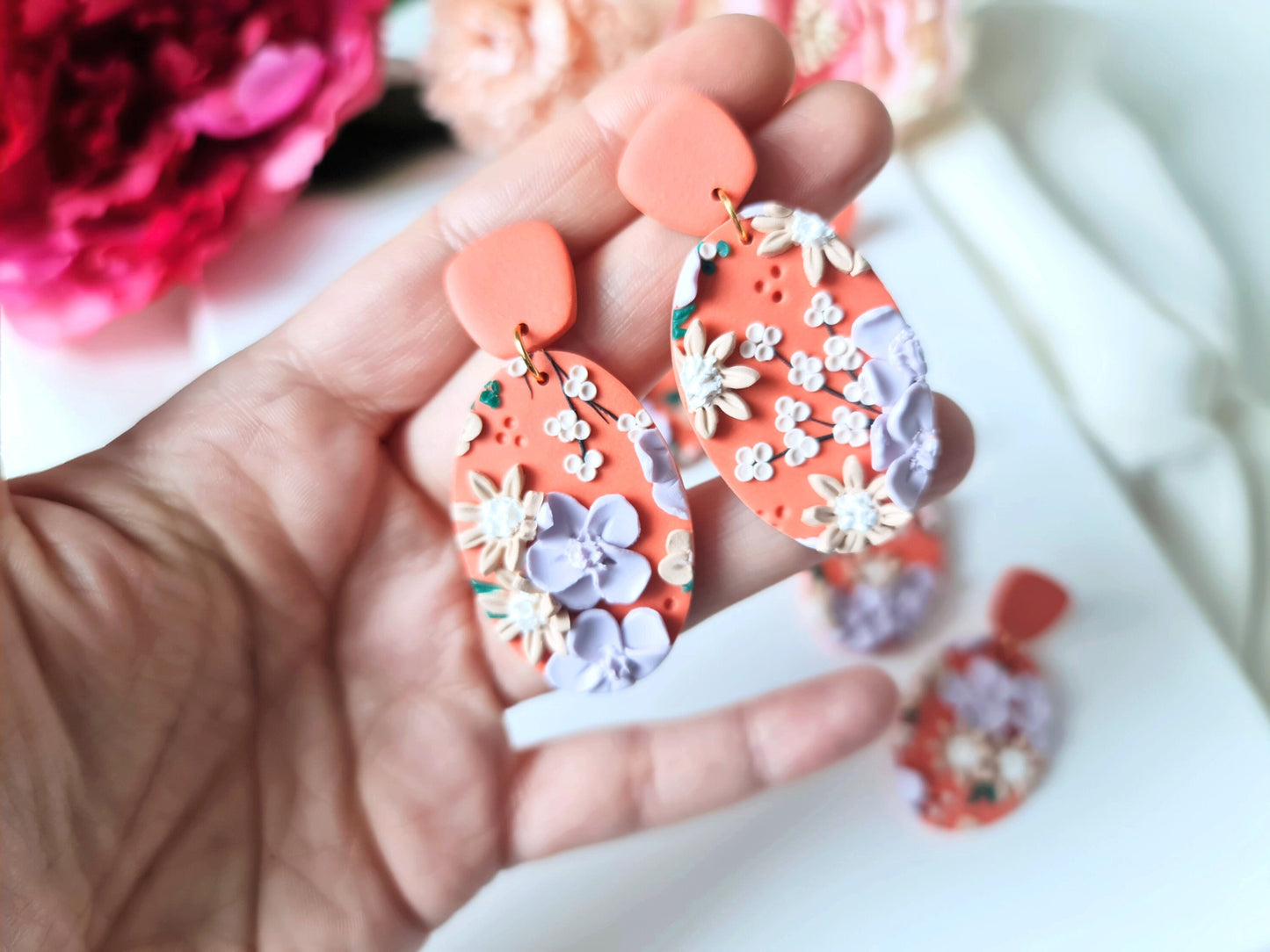 Flower Earrings, Statement Earrings, Flower Earrings Clay, Floral Earrings, Polymer Clay Earrings, Spring, Orange, Daisy Earrings, Handmade