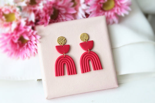 Rainbow Earrings, Pink Earrings, Statement Earrings, Polymer Clay Earrings, Rainbow Gift, Elegant Jewelry, Boho, Geometric, Minimalistic