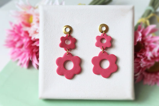 Flower Earrings, Pink Earrings, Polymer Clay Earrings, Floral Earrings, Spring Earrings, Statement Earrings, Pink, Earrings, Handmade