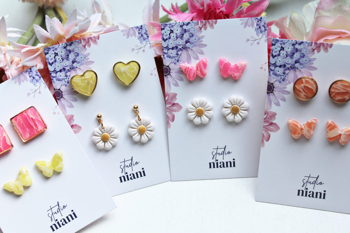 Earring Stud Pack, Daisy Stud Earrings, Butterfly Earrings, Elegant Studs, Polymer Clay Earrings, Spring Stud Earrings, Spring Earrings