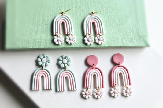 Rainbow Earrings, Daisy Earrings, Polymer Clay Earrings, Rainbow Boho Earrings, Statement Earrings, Flower Earrings, Unique, Cute Earrings