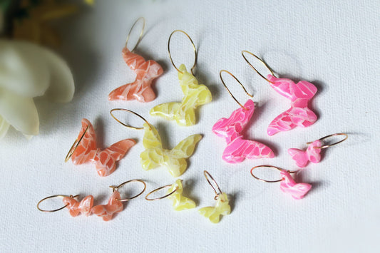 Butterfly Earrings, Butterfly Hoop Earrings, Clay Earrings, Spring Earrings, Cute, Hoop Earrings Clay, Polymer Clay Earrings,Marble Earrings
