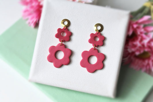 Flower Earrings, Pink Earrings, Polymer Clay Earrings, Floral Earrings, Spring Earrings, Statement Earrings, Pink, Earrings, Handmade