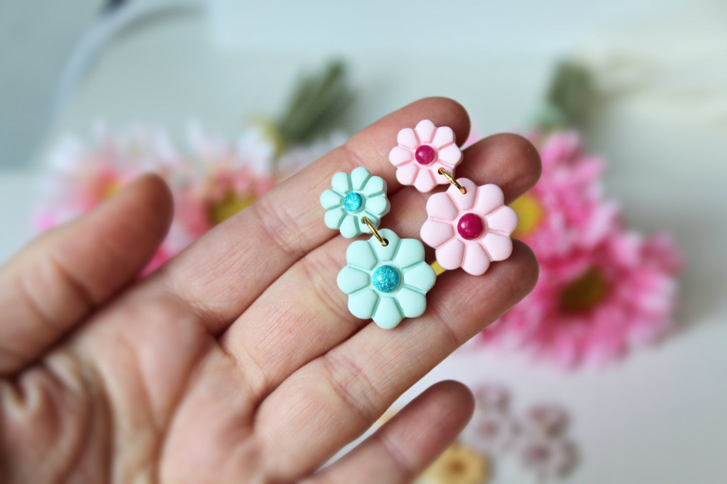 Flower Earrings, Spring Earrings, Polymer Clay Earrings, Clay Earrings, Summer Earrings, Cute Floral Earrings, Dangle Earrings, Handmade