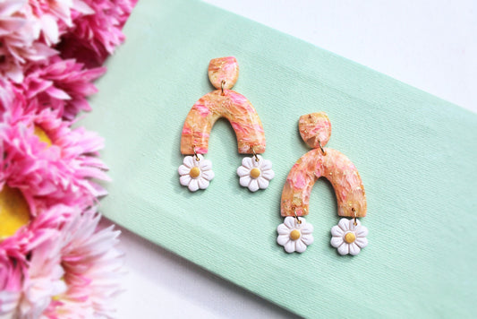 Daisy Earrings, Polymer Clay Floral Earrings, Earrings, Clay Earrings, Orange, Summer Earrings, Spring Earrings, Daisy Statement Earrings