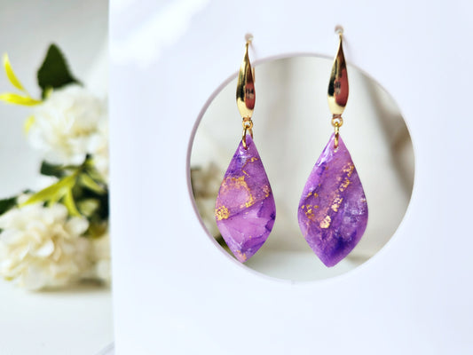 Teardrop Earrings, Clay Marble Earrings, Polymer Clay Earrings, Statement Earrings, Faux Stone, Purple Earrings, Handmade earrings, Elegant
