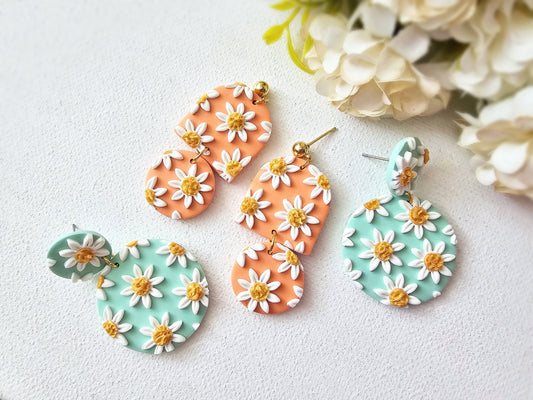 Clay Earrings Daisy, Floral Earrings, Daisy Earrings, Polymer Clay Earrings, Earrings, Pastel, Spring, Statement Earrings, Handmade jewelry