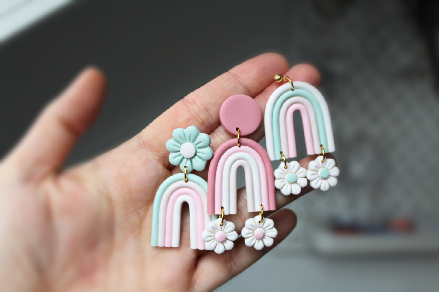 Rainbow Earrings, Daisy Earrings, Polymer Clay Earrings, Rainbow Boho Earrings, Statement Earrings, Flower Earrings, Unique, Cute Earrings