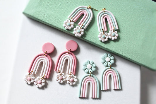 Rainbow Earrings, Daisy Earrings, Polymer Clay Earrings, Rainbow Boho Earrings, Statement Earrings, Flower Earrings, Unique, Cute Earrings