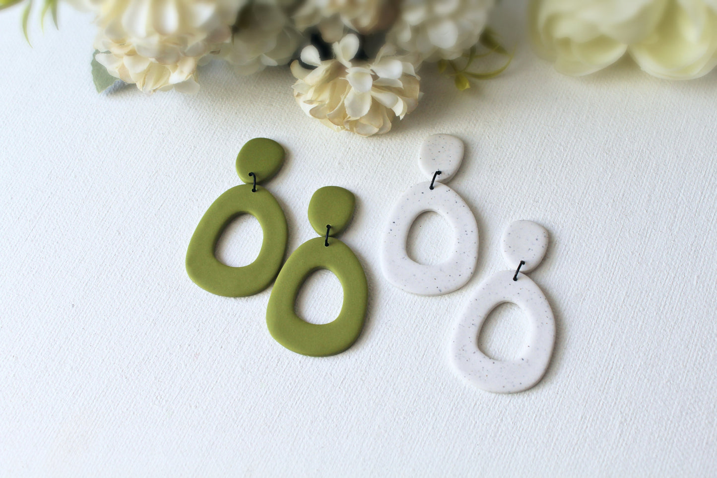 Large Statement Earrings, Dangle Earrings, Statement Earrings, Polymer Clay Earrings, Spring Earrings, Modern Earrings, Green, White