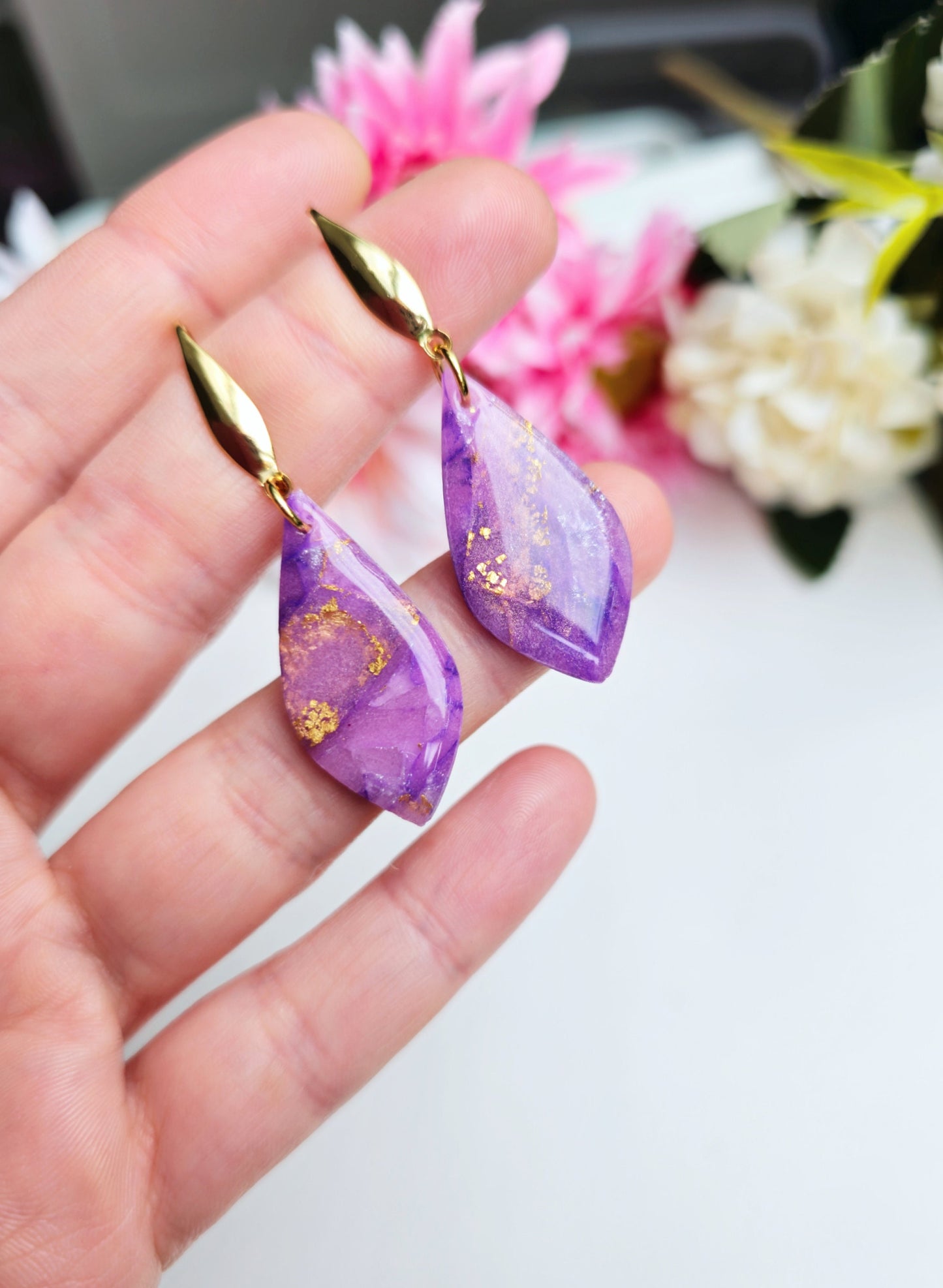 Teardrop Earrings, Clay Marble Earrings, Polymer Clay Earrings, Statement Earrings, Faux Stone, Purple Earrings, Handmade earrings, Elegant