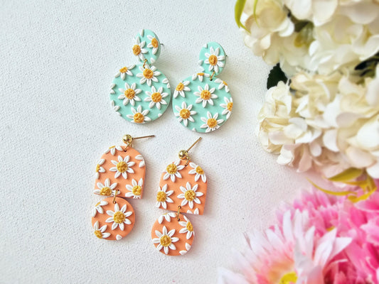 Clay Earrings Daisy, Floral Earrings, Daisy Earrings, Polymer Clay Earrings, Earrings, Pastel, Spring, Statement Earrings, Handmade jewelry