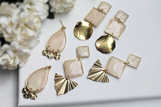 Statement Earrings, Neutral Elegant Earrings, Earrings, Polymer Clay Earrings, Aesthetic, Gold, Unique Earrings, Beige, Dangle Earrings,Gift