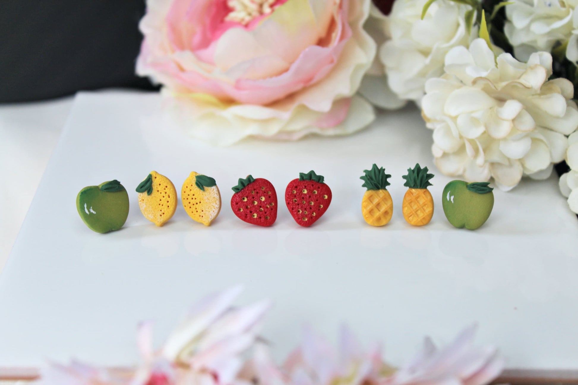 Fruit Earrings Studs, Two Pairs of Stud Earrings, Polymer Clay Earrings, Fruit Studs, Clay Stud Earrings, Earrings Pack, Lemon Studs