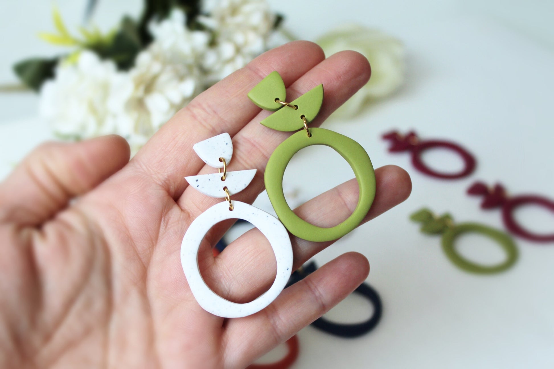 Dangle Statement Earrings, Statement Earrings, Polymer Clay Earrings, Boho Earrings, Geometric, Modern  Earrings, Minimalist, Handmade