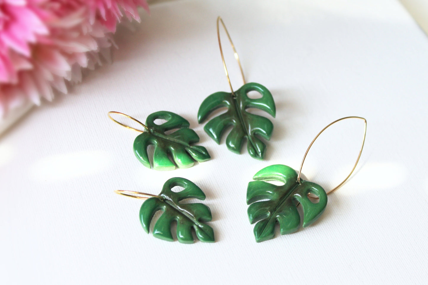 Monstera Leaf Earrings, Leaf Hoops, Polymer Clay Earrings, Leaf Earrings, Green, Nature, Plant Earrings, Clay Earrings, Earrings, Handmade
