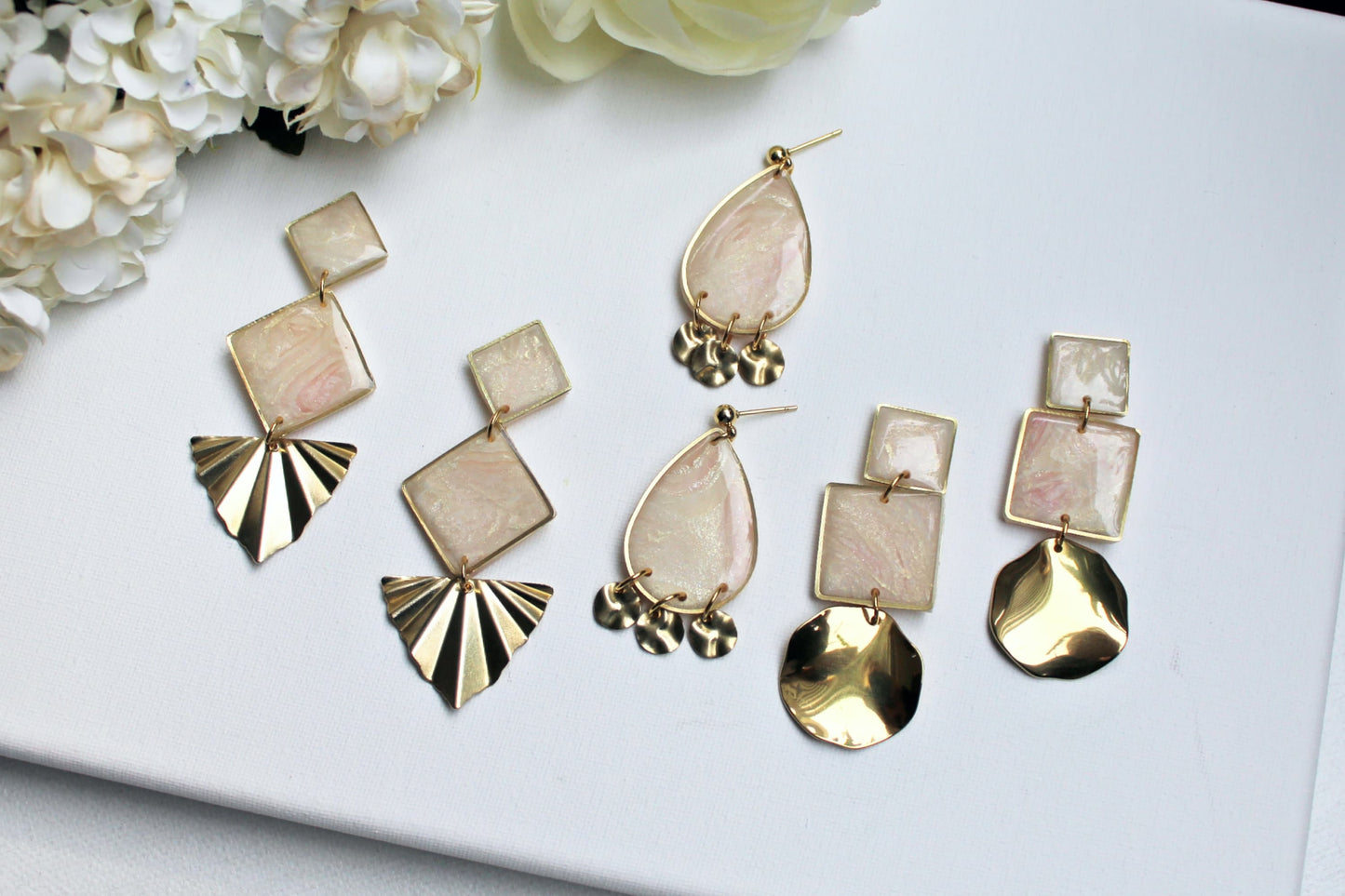 Statement Earrings, Neutral Elegant Earrings, Earrings, Polymer Clay Earrings, Aesthetic, Gold, Unique Earrings, Beige, Dangle Earrings,Gift