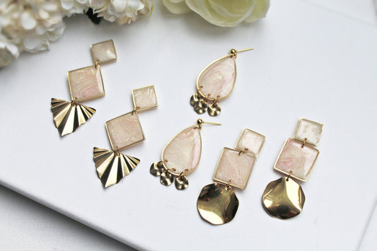 Statement Earrings, Neutral Elegant Earrings, Earrings, Polymer Clay Earrings, Aesthetic, Gold, Unique Earrings, Beige, Dangle Earrings,Gift