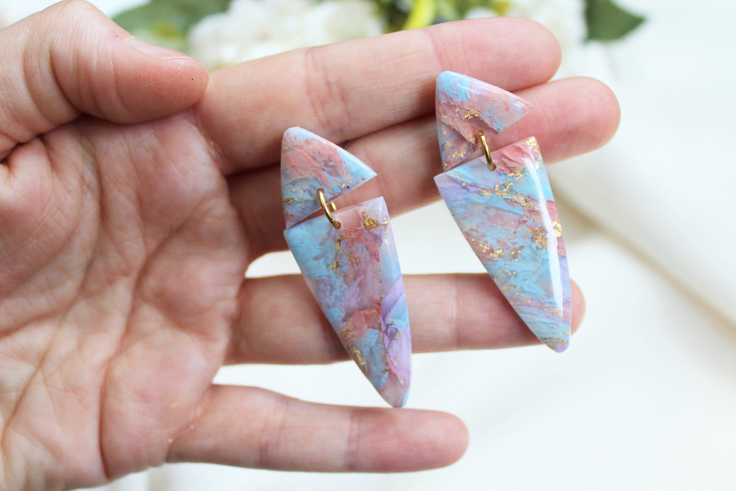 Statement Earrings, Modern Dangle Earrings, Teardrop Earrings, Clay Marble Earrings, Polymer Clay Earrings, Faux Stone, Handmade earrings