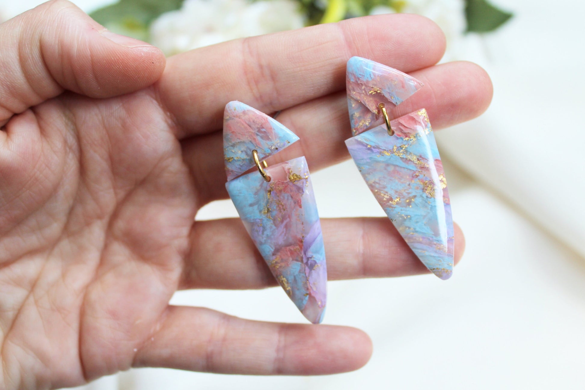 Statement Earrings, Modern Dangle Earrings, Teardrop Earrings, Clay Marble Earrings, Polymer Clay Earrings, Faux Stone, Handmade earrings