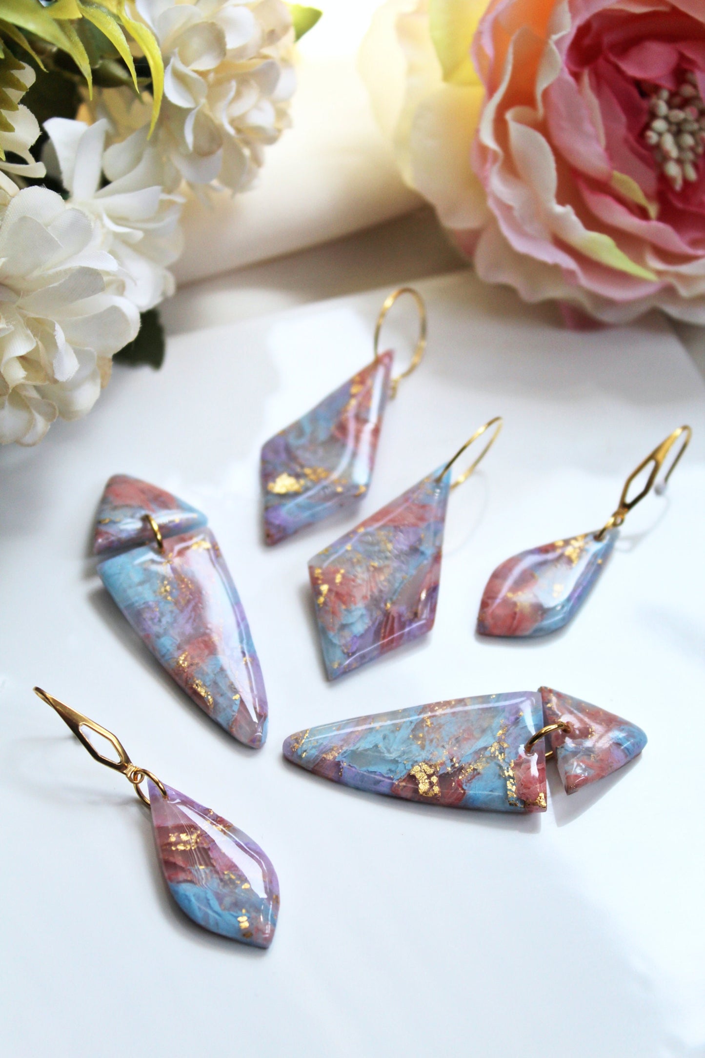 Statement Earrings, Modern Dangle Earrings, Teardrop Earrings, Clay Marble Earrings, Polymer Clay Earrings, Faux Stone, Handmade earrings