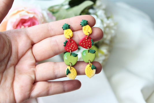 Fruit Earrings, Dangle Fruit Earrings, Polymer Clay Earrings, Summer Earrings, Earrings, Miniature food, Fruit Earrings Clay,Unique,Handmade