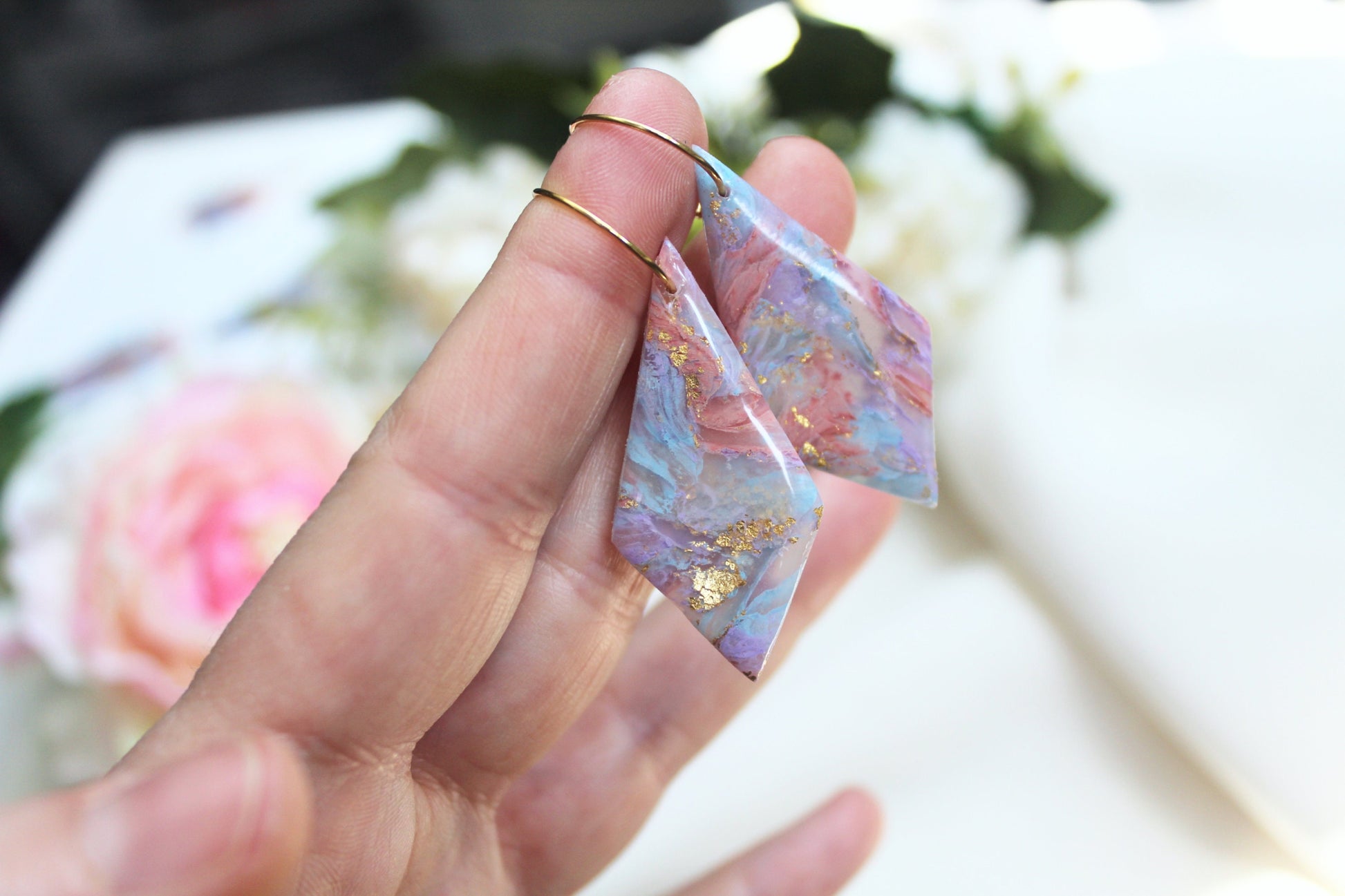 Statement Earrings, Modern Dangle Earrings, Teardrop Earrings, Clay Marble Earrings, Polymer Clay Earrings, Faux Stone, Handmade earrings