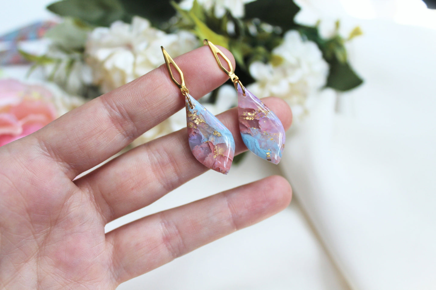 Statement Earrings, Modern Dangle Earrings, Teardrop Earrings, Clay Marble Earrings, Polymer Clay Earrings, Faux Stone, Handmade earrings