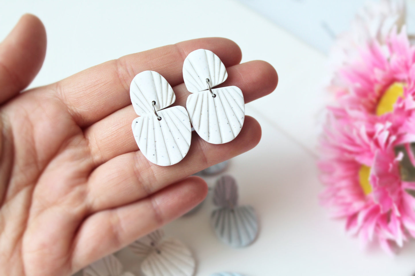 Summer Earrings, Shell Earrings, Polymer Clay Earrings, Statement Earrings, Clay Earrings, Elegant Earrings, Everyday Earrings for Summer