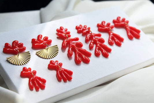 Coral Earrings, Polymer Clay Earrings, Statement Earrings, Coral Earrings Dangle, Clay Earrings, Elegant Earrings, Coral Red, Handmade