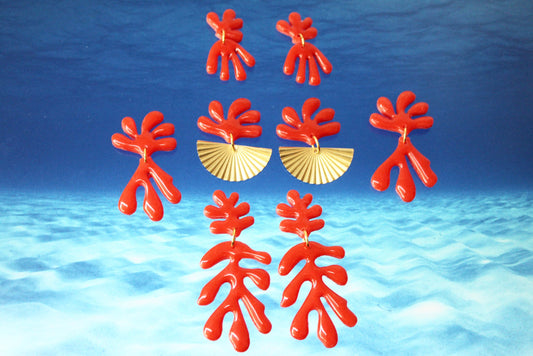 Coral Earrings, Polymer Clay Earrings, Statement Earrings, Coral Earrings Dangle, Clay Earrings, Elegant Earrings, Coral Red, Handmade