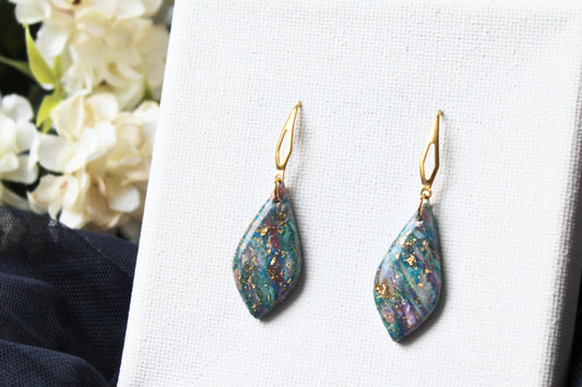 Polymer Clay Earrings, Marble Earrings, Dangle, Statement Earrings, Modern Earrings, Teardrop, Dark Green Earrings, Faux Stone, Handmade