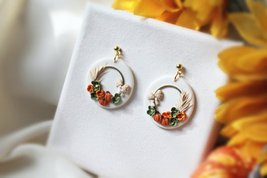 Fall Earrings, Wreath Earrings, Autumn Earrings, Polymer Clay Earrings, Pumpkin Earrings, Mushroom, Halloween, Clay Earrings, Handmade, Gift