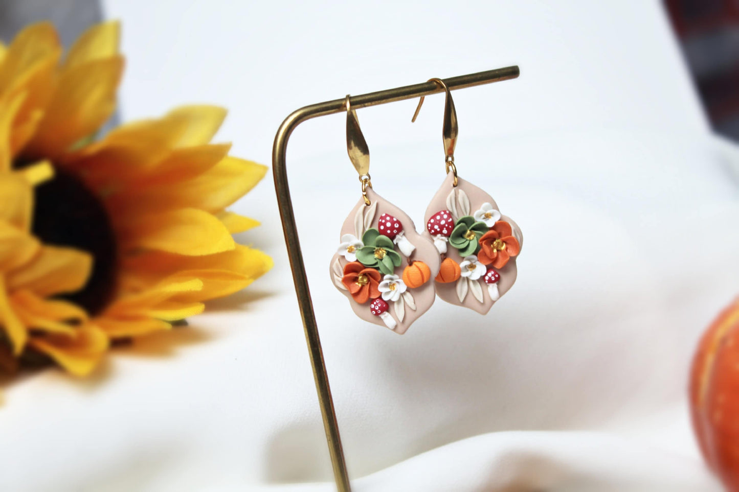 Fall Earrings, Teardrop Earrings, Autumn Earrings, Polymer Clay Earrings, Pumpkin Earrings, Mushroom, Halloween, Clay Earrings, Handmade