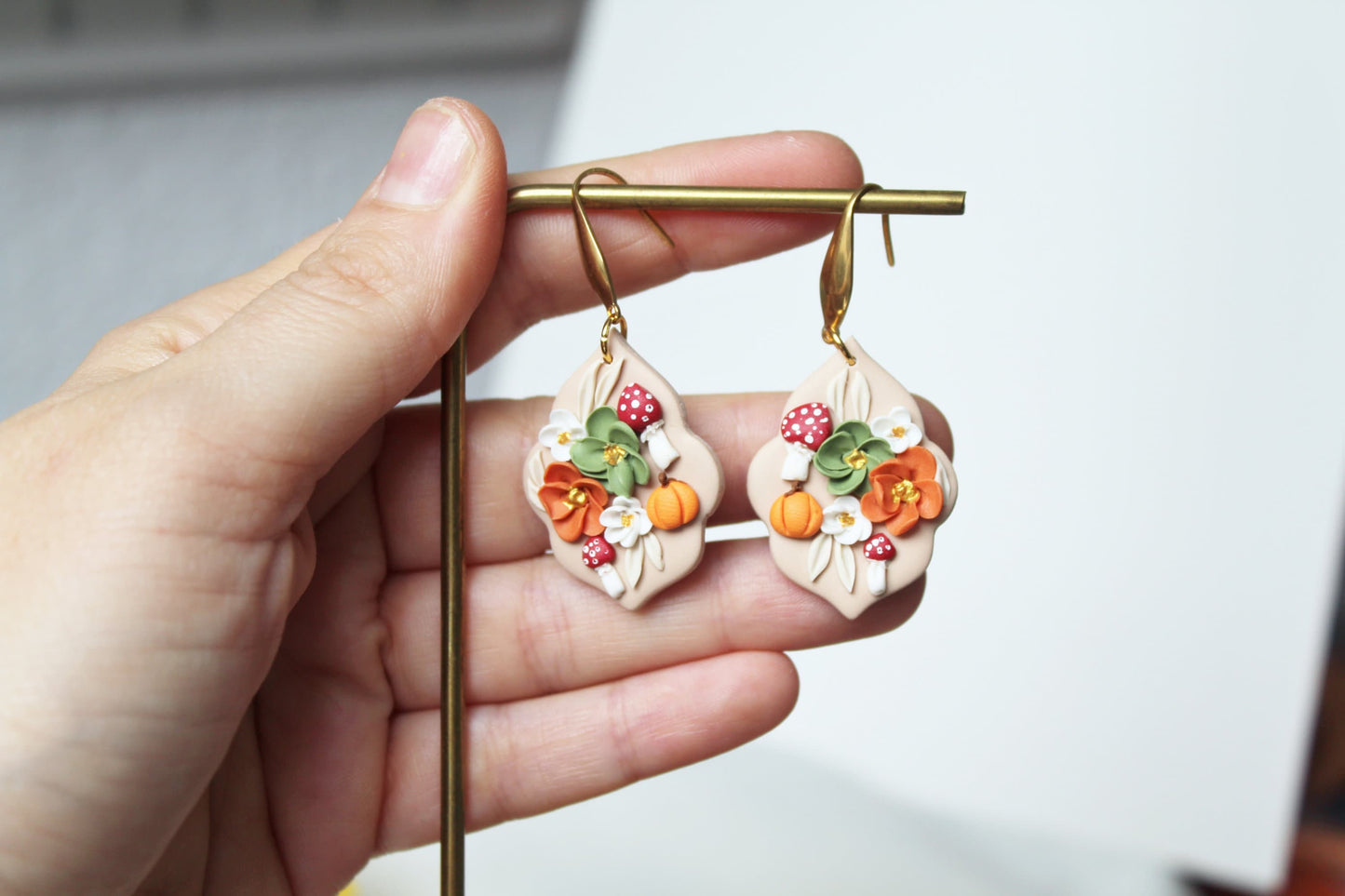 Fall Earrings, Teardrop Earrings, Autumn Earrings, Polymer Clay Earrings, Pumpkin Earrings, Mushroom, Halloween, Clay Earrings, Handmade